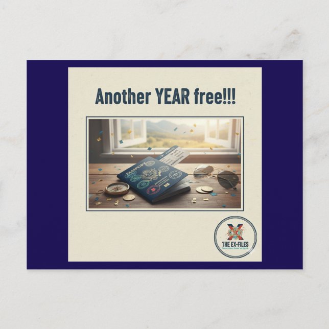 Another year free (M) Holiday Postcard (Front)