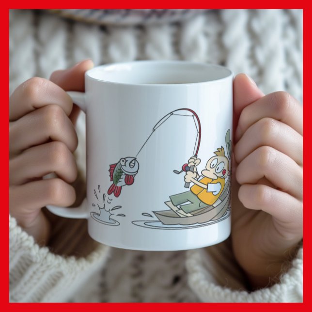 Another Year Older Wiser Still Hooked on Fun Coffee Mug (Gone fishing cartoon)
