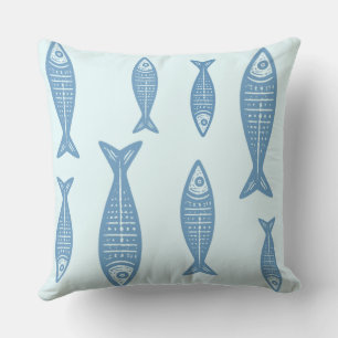 Anouke Coastal Fish / Fjord Blue Throw Pillow