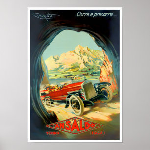 Ansaldo vintage car ad poster