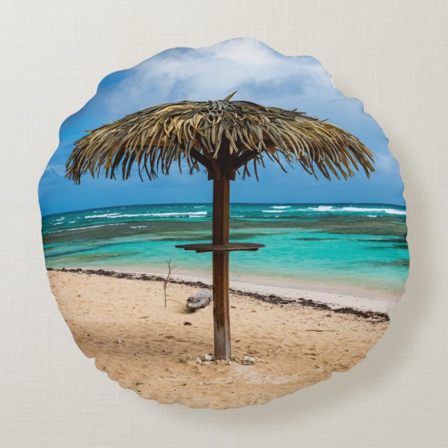 Anse des Rochers beach Round Pillow (Back)