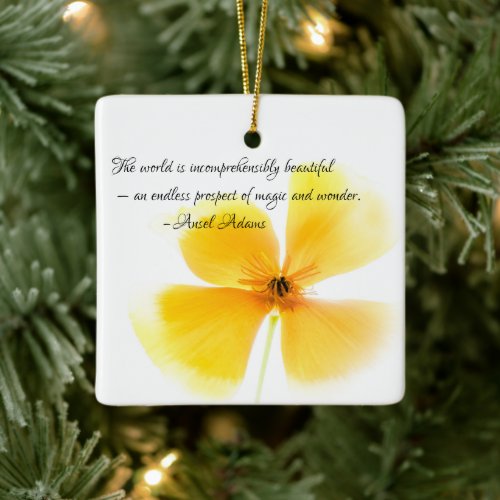 Ansel Adams quote with an Orange Poppy Ceramic Ornament