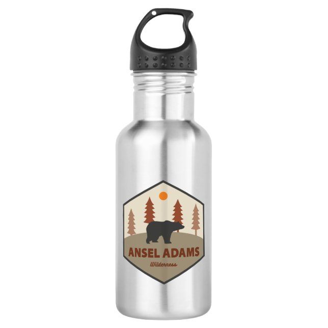 Ansel Adams Wilderness California Bear Stainless Steel Water Bottle (Front)