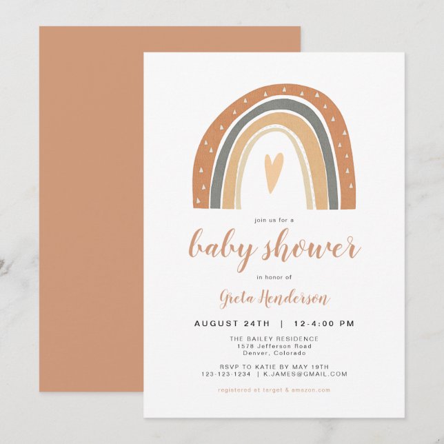 ANSLEY | Bohemian Burnt Orange Rainbow Baby Shower Invitation (Front/Back)