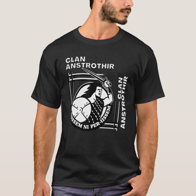 Anstrothir Clan Gaelic Motto Swordsman T-Shirt (Front)