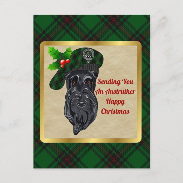 Anstruther Clan Badge & Tartan Christmas Postcard (Front)