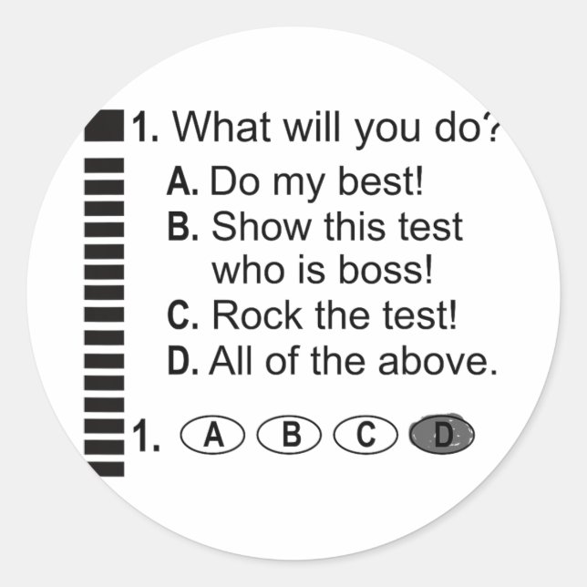 Answer Sheet Rock The Exam School Testing Encourag Classic Round Sticker (Front)
