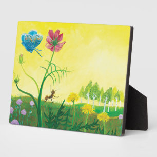 Ant and butterfly on wildflower meadow plaque