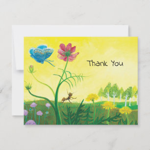 Ant and butterfly on wildflower meadow thank you card