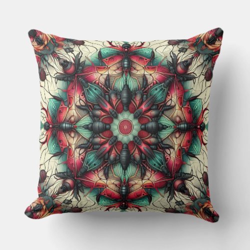 Ant and Cricket Seamless Abstract in White and Red Throw Pillow