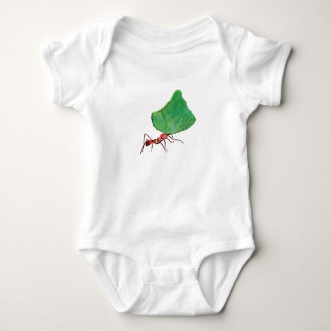 Ant carrying a big leaf baby     bodysuit (Front)