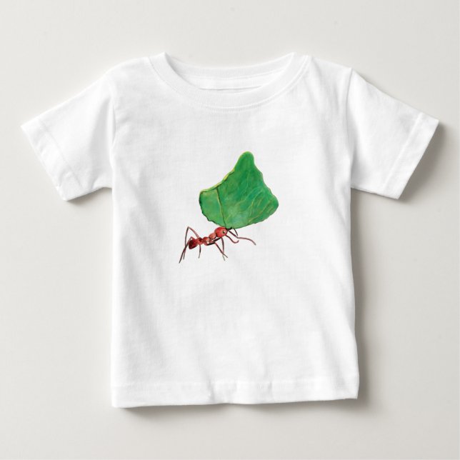 Ant carrying a big leaf baby T-Shirt (Front)