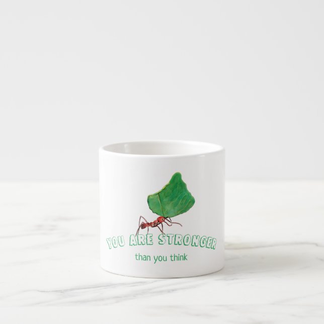 Ant carrying a big leaf  espresso cup (Front)