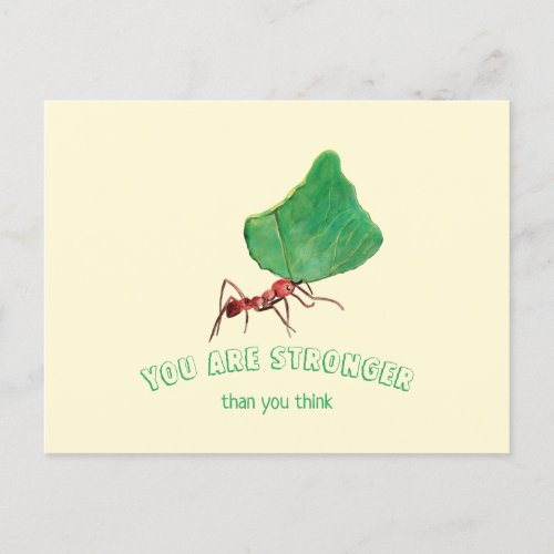 Ant carrying big leaf  _ You are Strong  Postcard