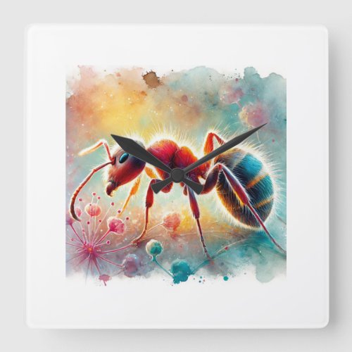 Ant in Watercolor Art 170624AREF125 _ Watercolor Square Wall Clock