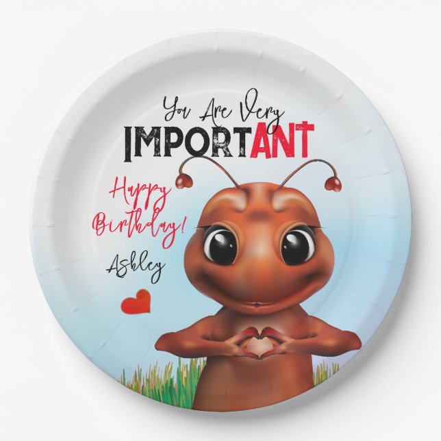 Ant Inspirational Sign Birthday Paper Plates (Front)