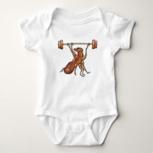 Ant lifting weights baby bodysuit