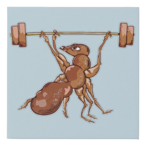 Ant lifting weights faux canvas print