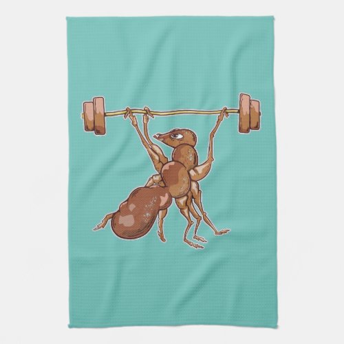 Ant lifting weights kitchen towel