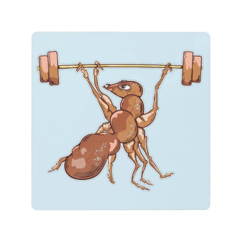 Ant lifting weights metal print