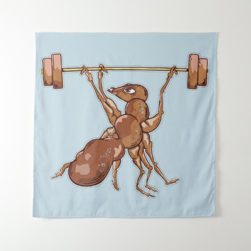 Ant lifting weights tapestry