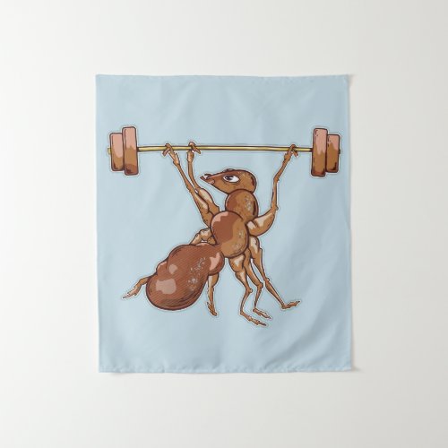 Ant lifting weights tapestry