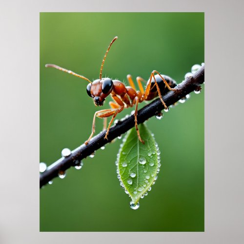 Ant on Tree Branch Macro Photography Poster