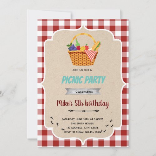 Ant picnic birthday invitation