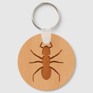 Ant silhouette engraved on wood design keychain