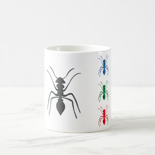 Ant Silhouettes Insects Black Blue Green and Red Coffee Mug