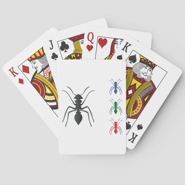 Ant Silhouettes Insects Black Blue Green and Red  Poker Cards (Back)