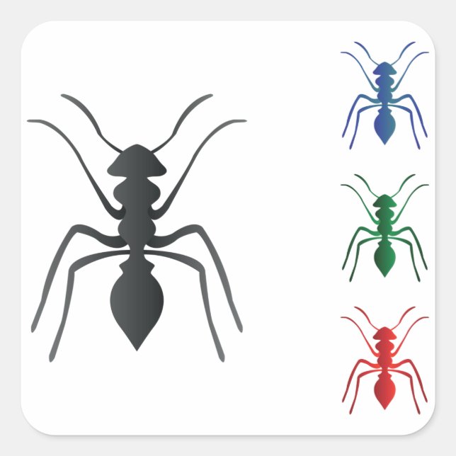 Ant Silhouettes Insects Black Blue Green and Red  Square Sticker (Front)