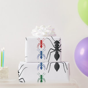 Ant Silhouettes Insects Black Blue Green and Red  Wrapping Paper