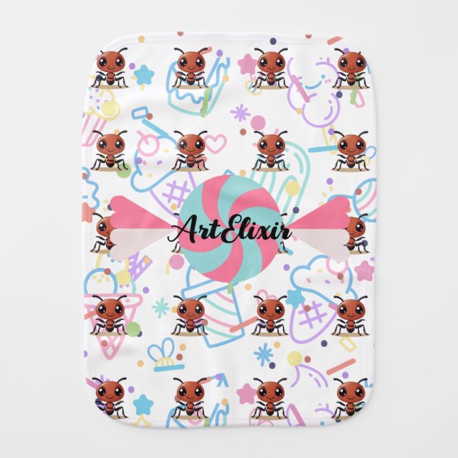 Ant Sweet Pastel Color Print  Baby Burp Cloth (Front)