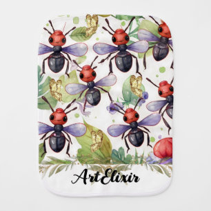 Ant Watercolor Gold Print Baby Burp Cloth