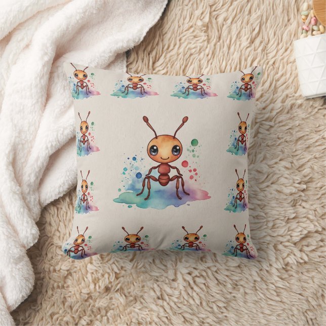 Ant Watercolor Pattern  Throw Pillow (Blanket)