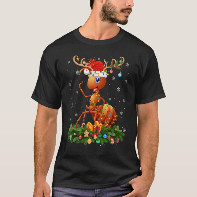 Ant   Xmas Holiday Reindeer Hat Santa Ant Christma T-Shirt (Front)