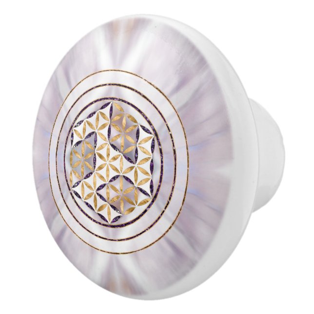 Antahkarana in Flower of Life - Pearl and Amethyst Ceramic Knob (Right)