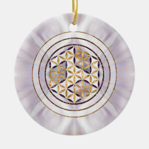 Antahkarana in Flower of Life - Pearl and Amethyst Ceramic Ornament