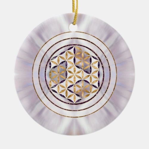 Antahkarana in Flower of Life _ Pearl and Amethyst Ceramic Ornament