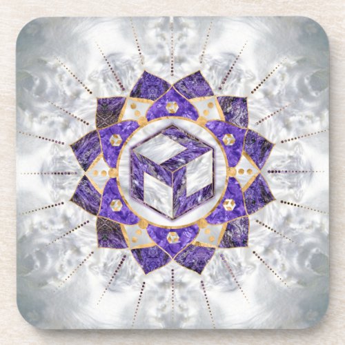 Antahkarana in Lotus Mandala_Amethyst and Pearl Beverage Coaster
