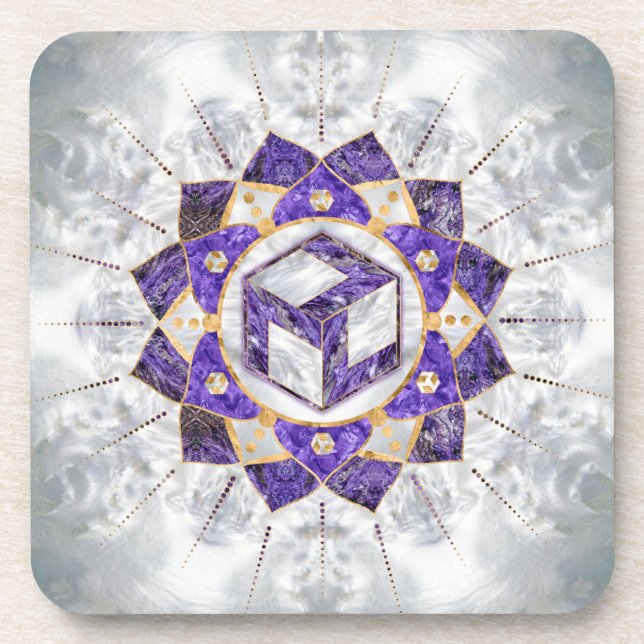 Antahkarana in Lotus Mandala-Amethyst and Pearl Beverage Coaster (Front)