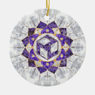 Antahkarana in Lotus Mandala- Amethyst and Pearl Ceramic Ornament