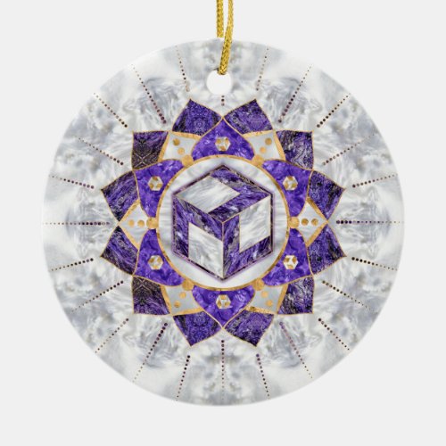 Antahkarana in Lotus Mandala_ Amethyst and Pearl Ceramic Ornament