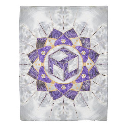 Antahkarana in Lotus Mandala_ Amethyst and Pearl Duvet Cover