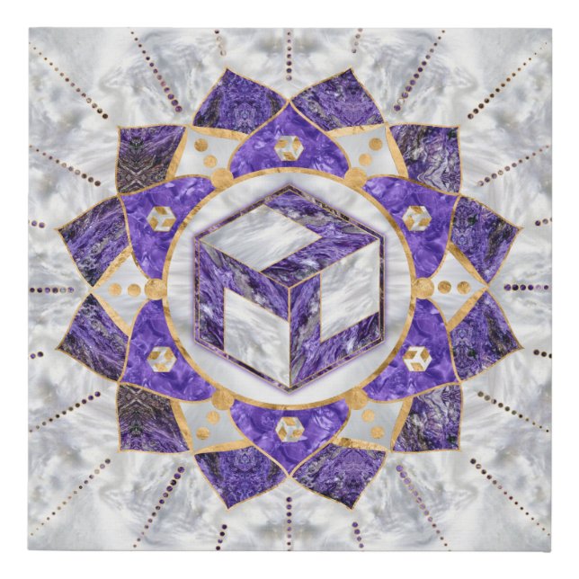 Antahkarana in Lotus Mandala- Amethyst and Pearl Faux Canvas Print (Front)
