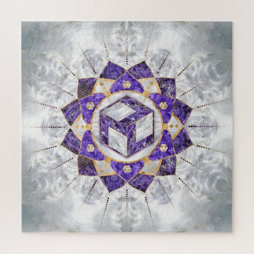 Antahkarana in Lotus Mandala_ Amethyst and Pearl Jigsaw Puzzle