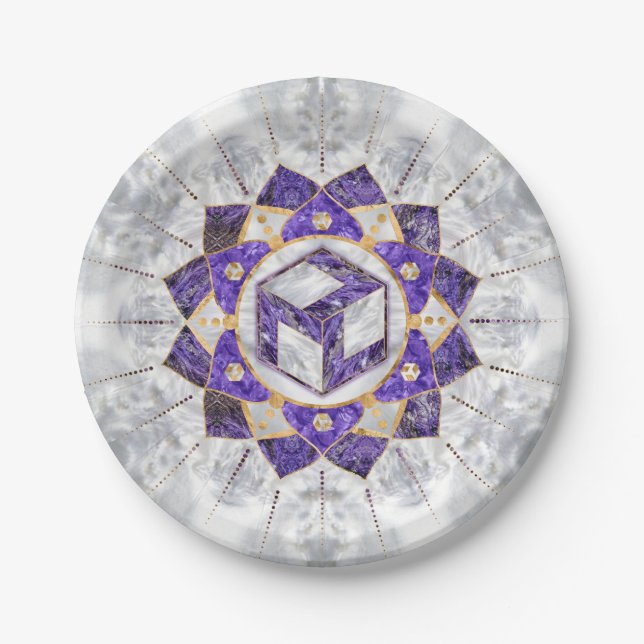 Antahkarana in Lotus Mandala- Amethyst and Pearl Paper Plates (Front)