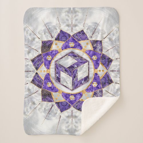 Antahkarana in Lotus Mandala_ Amethyst and Pearl Sherpa Blanket