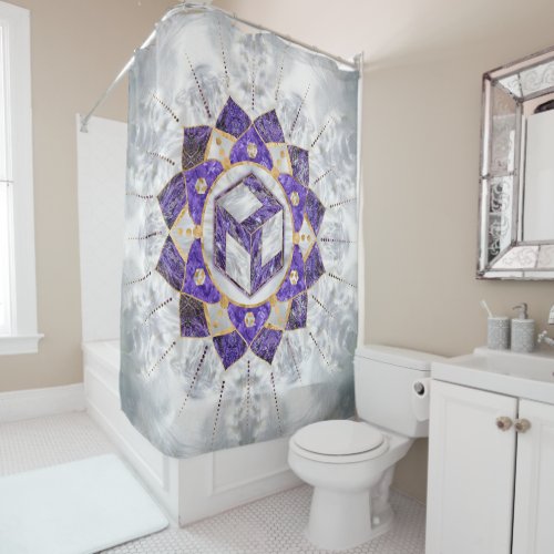 Antahkarana in Lotus Mandala_ Amethyst and Pearl Shower Curtain
